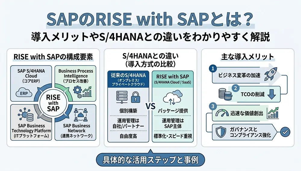 SAPのRISE with SAPとは？導入メリットやS/4HANAとの違いをわかりやすく解説